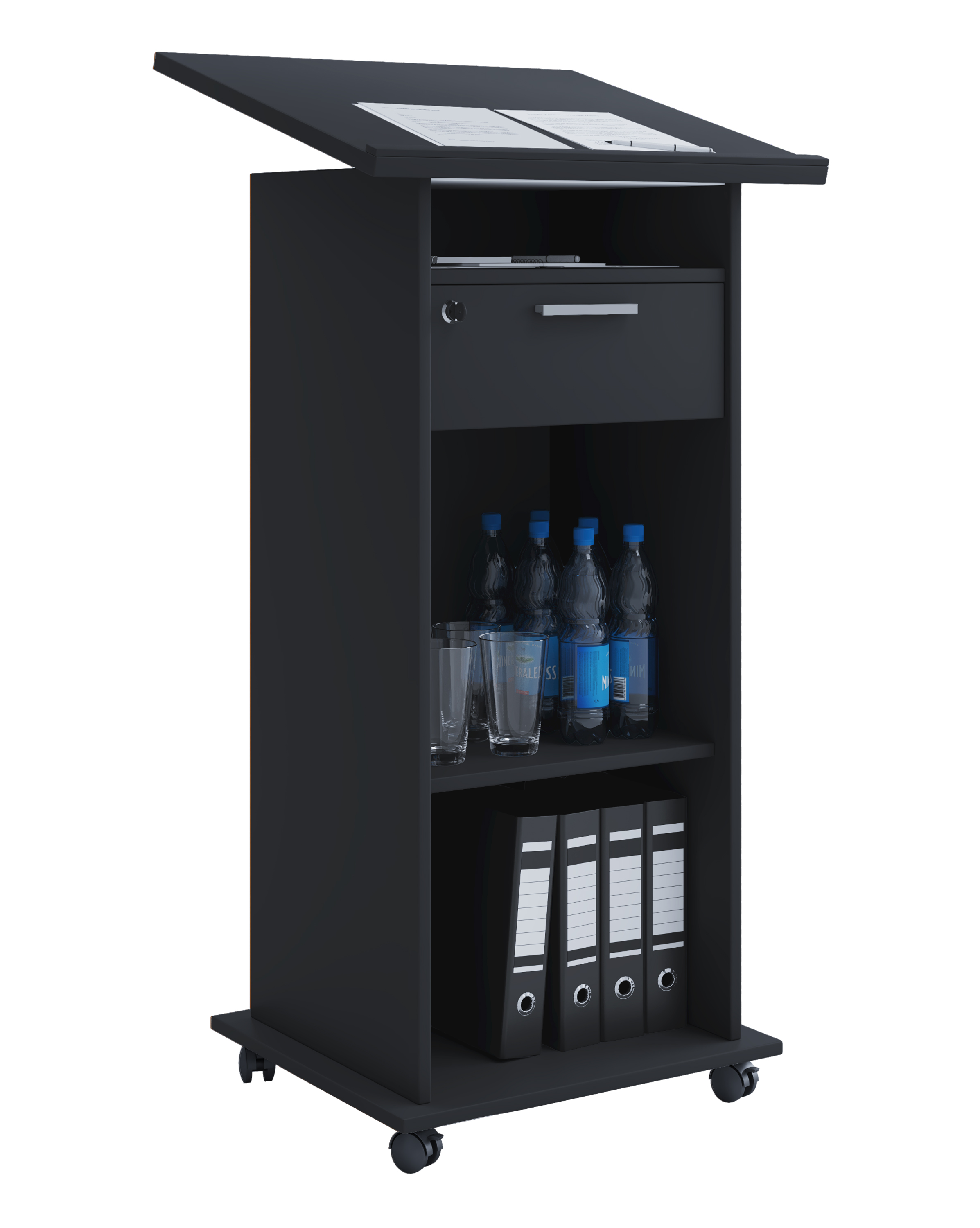 Meeta skrivebord, skrivepult 3 hylder og 1 skuffe, sort billede