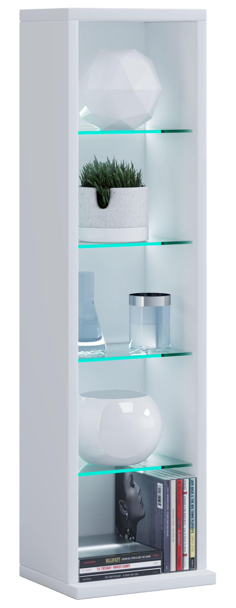 Rasato L reol, med 4 glashylder, hvid billede