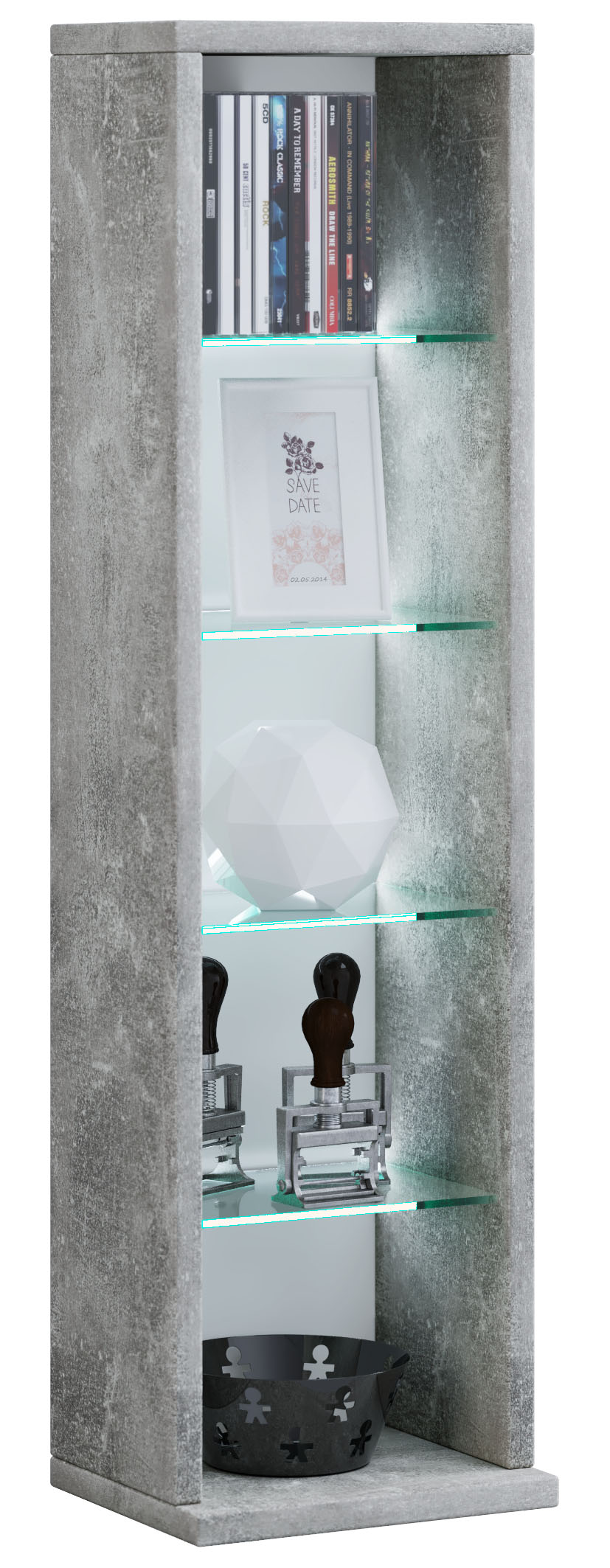 Rasato L reol, med 4 glashylder, beton dekor billede