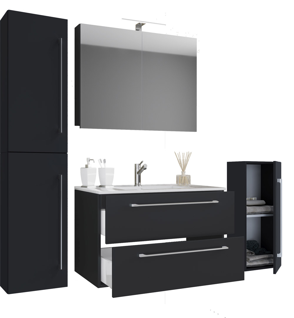 Badinos badmiljø A 80 cm, spejlskab sort billede