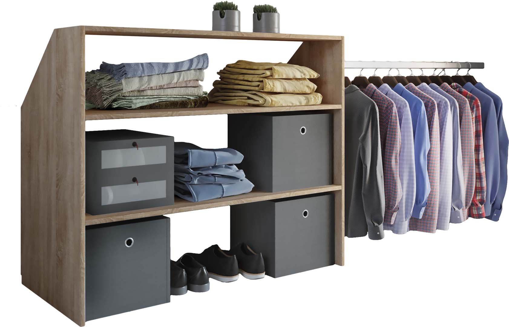 Dacho reol til skråvæg 2 hylder egetræ dekor billede