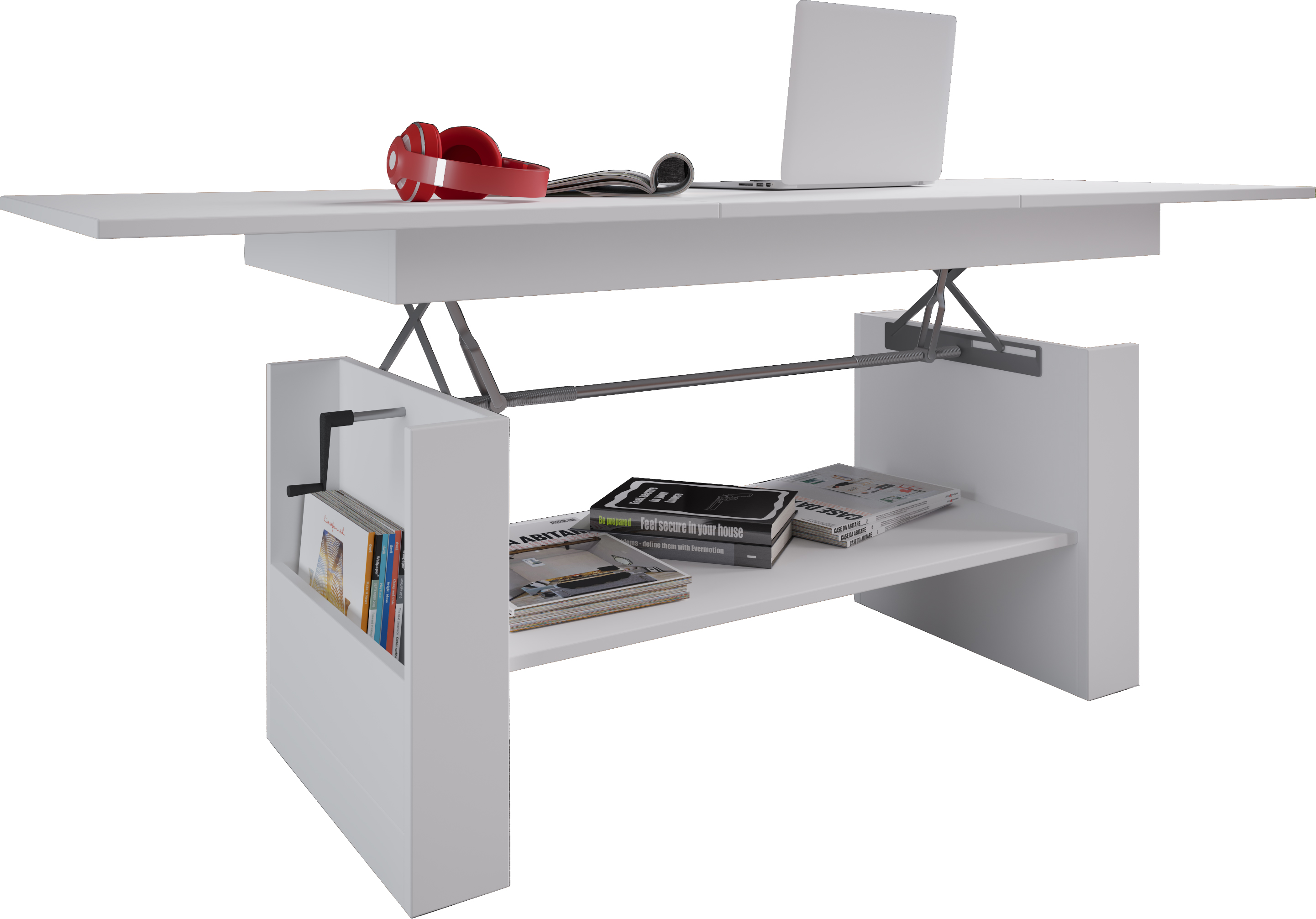 Kobila sofabord, med højdejusterbar bordplade, 1 hylde og 2 rum, hvid