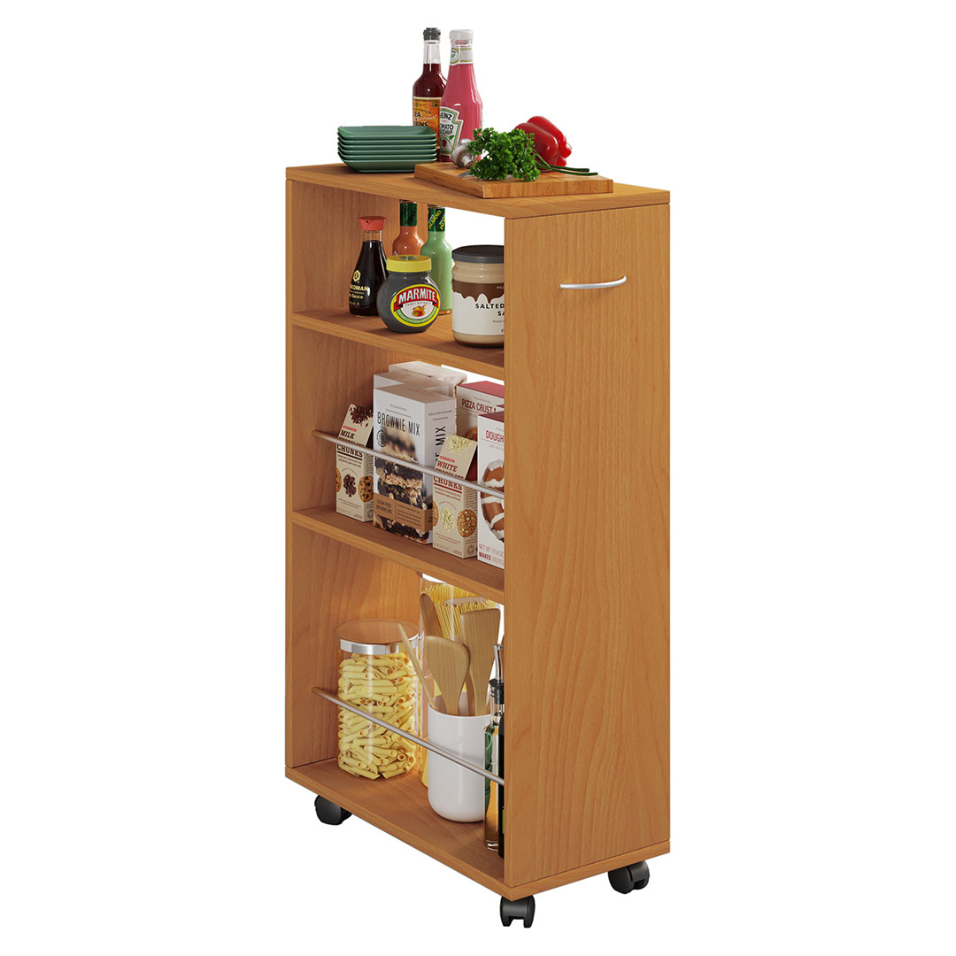 Praktisk opbevaringsvogn, naturfarvet bøg