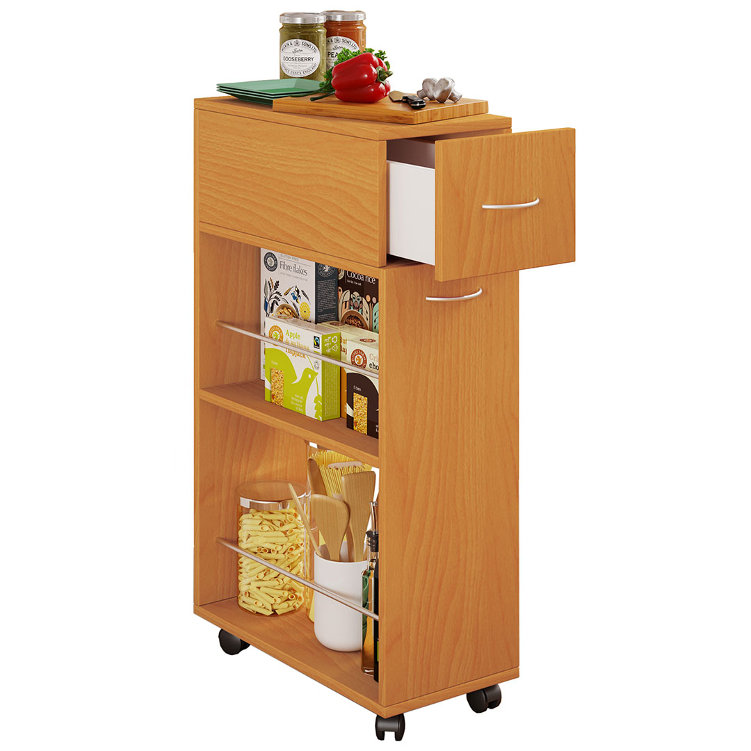 Tusal køkkenmodul på hjul 1 skuffe bøg dekor