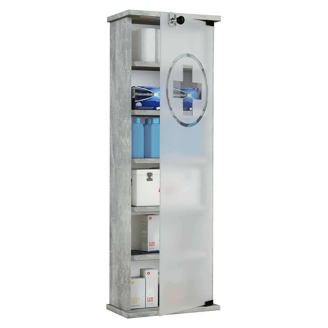 Gusal højskab, medicinskab med glaslåge, beton dekor