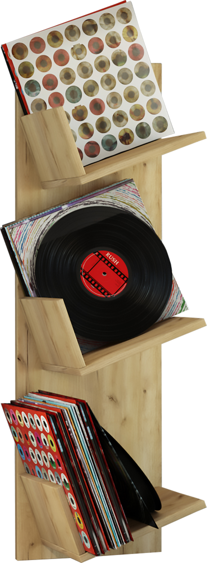 Sulda reol, væghængt med 3 skrå hylder, honing eg dekor billede