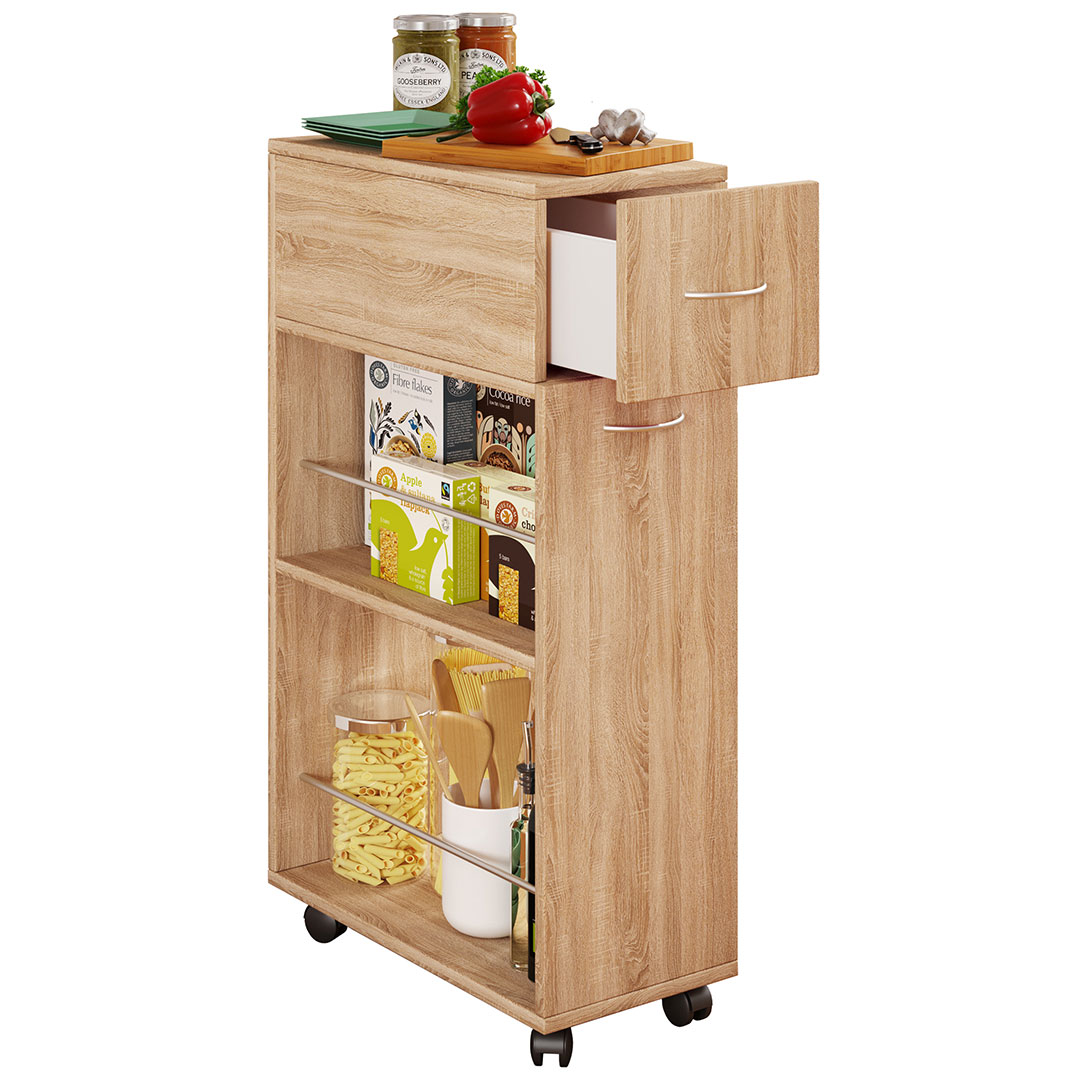 Tusal køkkenmodul på hjul 1 skuffe eg dekor