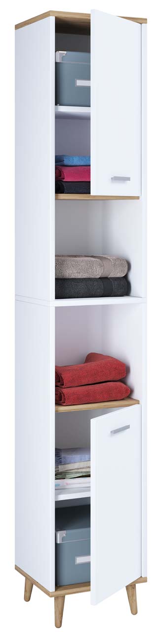 Landos højskab badeværelse hvid, eg dekor billede