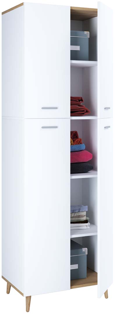 Landos klædeskab 4 låger hvid, egetræ dekor billede