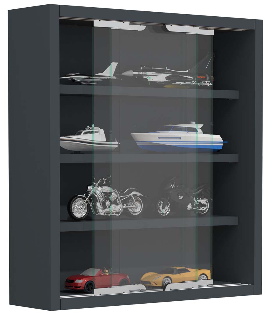 VCM NORDIC Agisa S vægskab, m. 2 skydelåger og 3 hylder - glas og antracitgrå træ