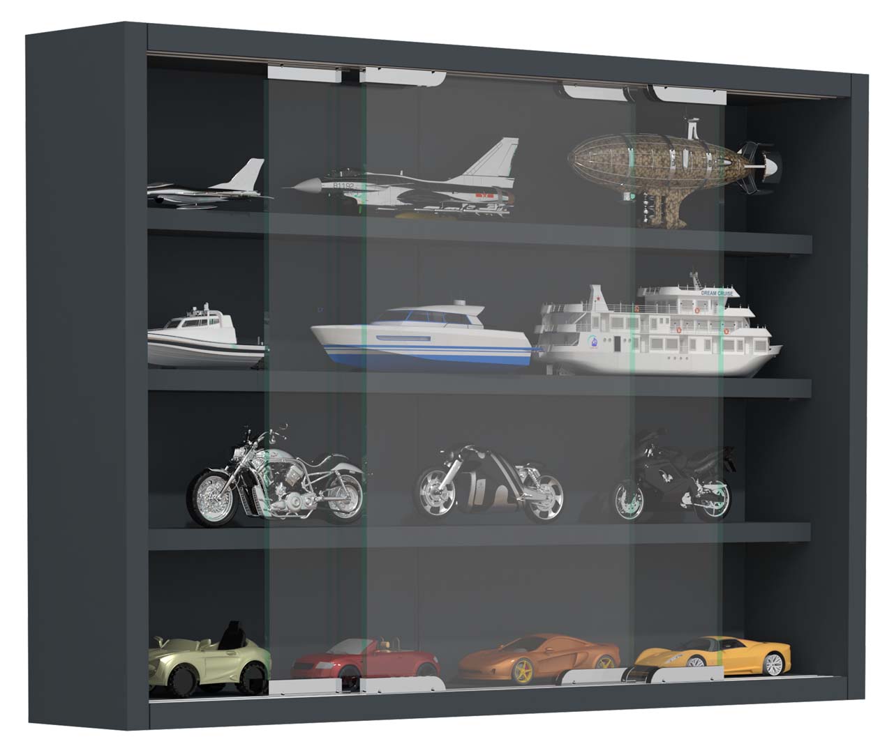 VCM NORDIC Agisa M vægskab, m. 2 skydelåger og 3 hylder - glas og antracitgråt træ