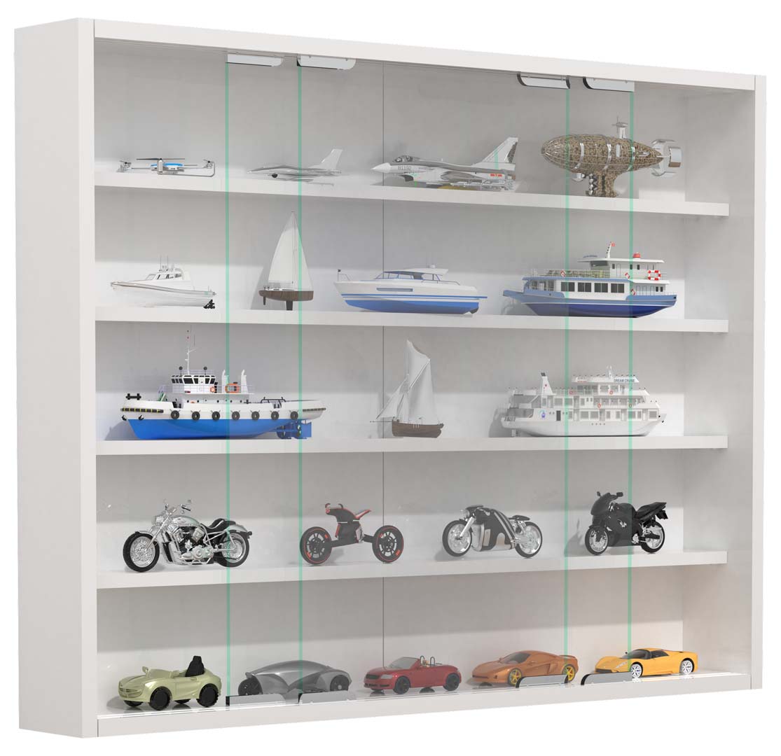 AgisaL glasmontre væghængt 2 skydedører glas hvid billede