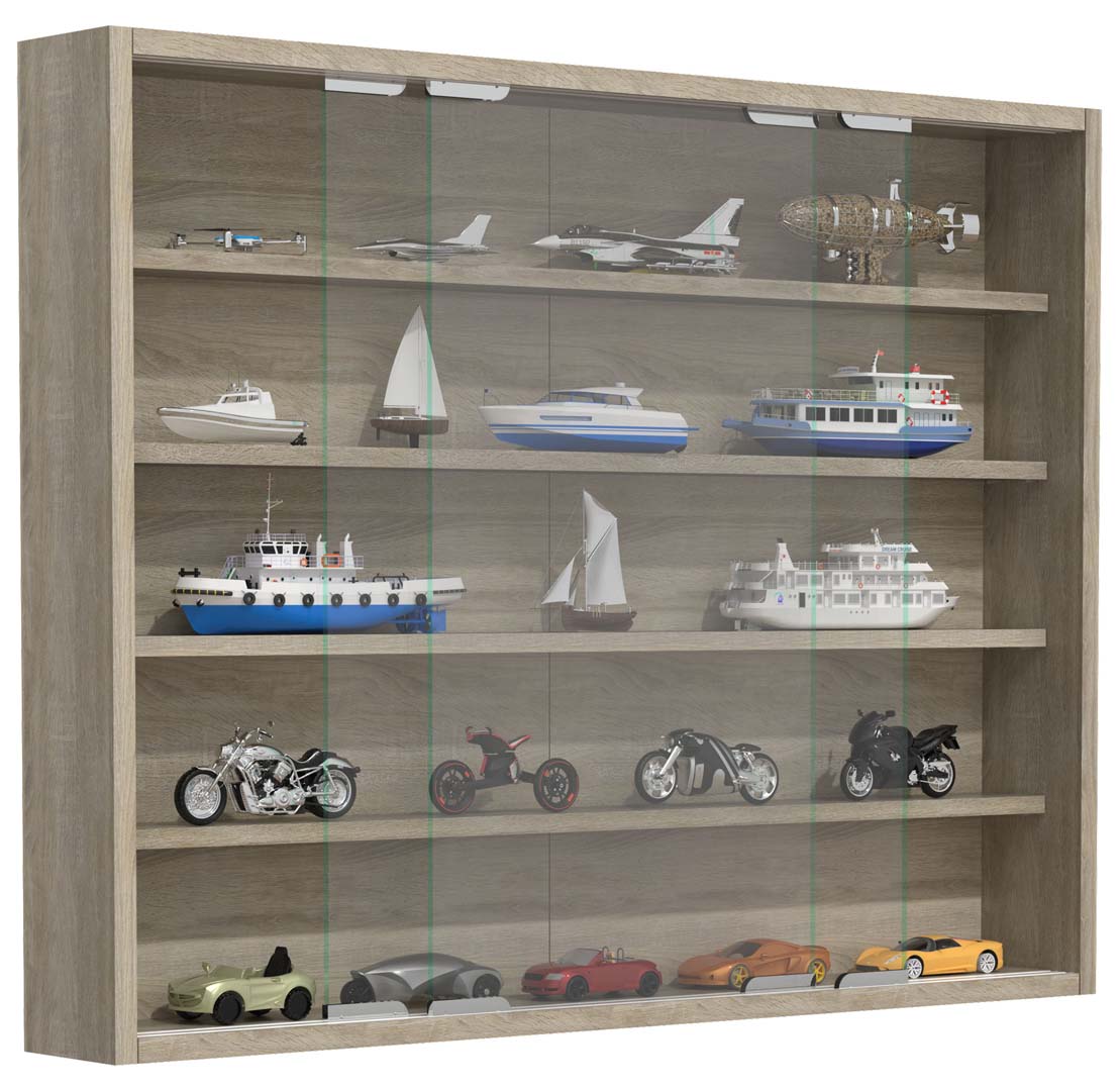 AgisaL glasmontre væghængt 2 skydedører glas egetræ dekor billede