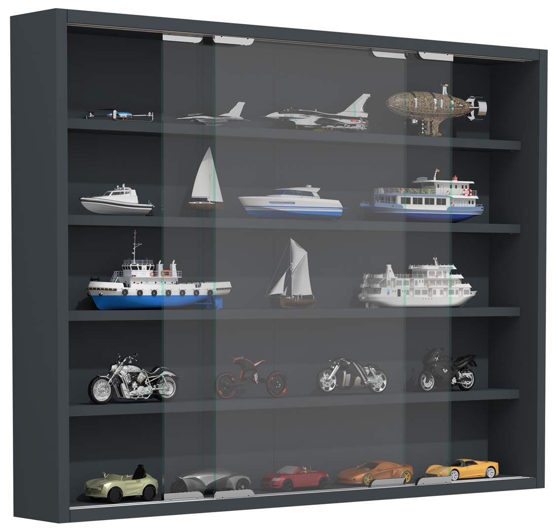 AgisaL glasmontre væghængt 2 skydedører glas antracit billede