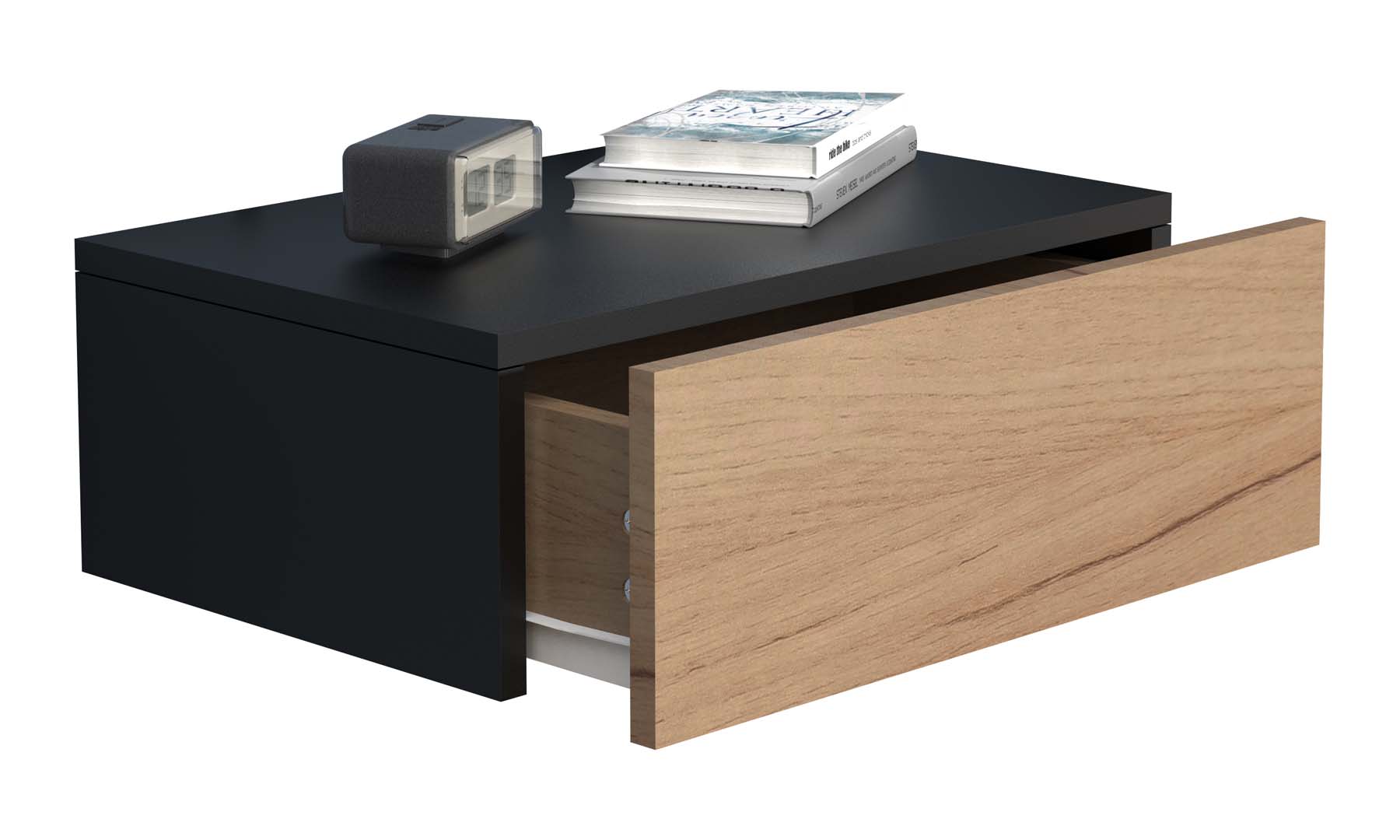 Vægbord / natbord / sengebord, 15x45x30 cm, naturfarvet og sort