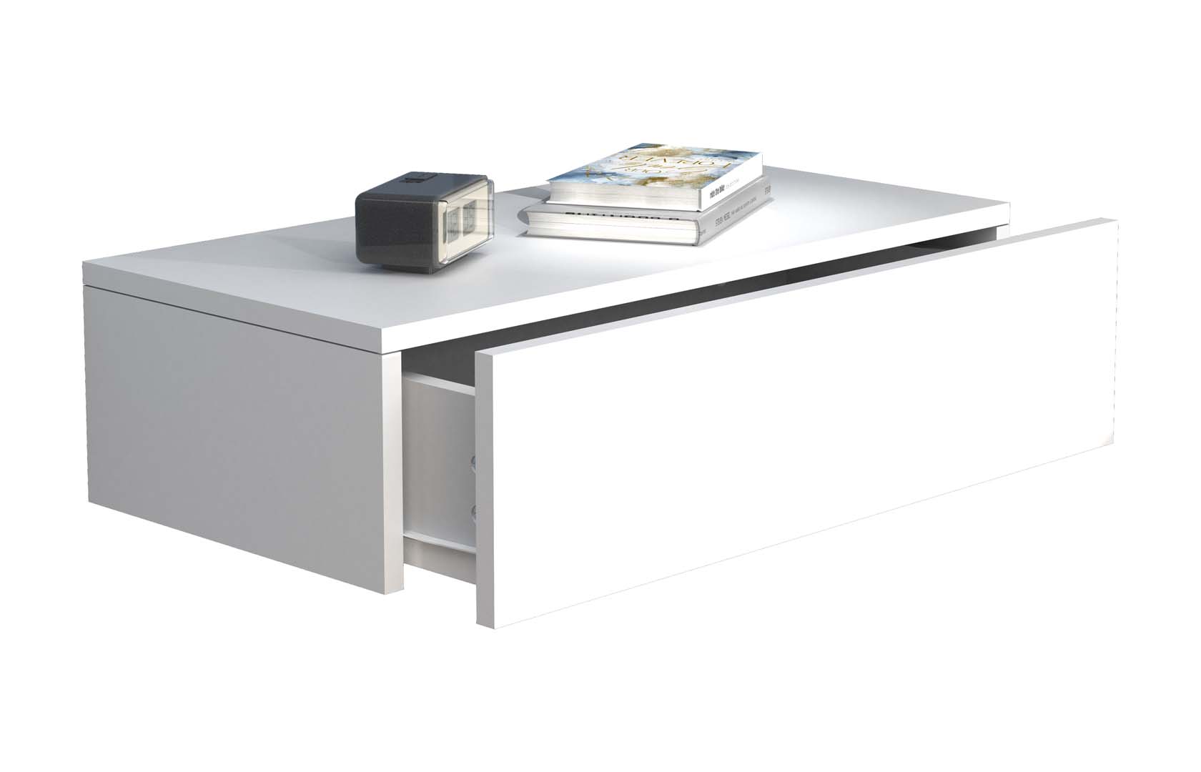 Vægbord/natbord/sengebord, h. 15 x b. 60 x d. 30 cm, hvid