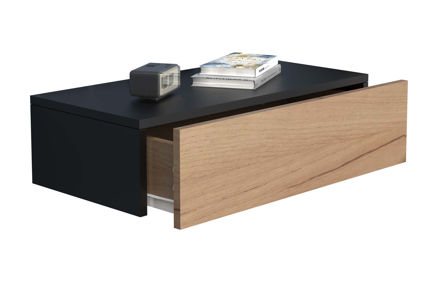 UsalM60 natbord væghængt 1 skuffe sort, egetræ dekor