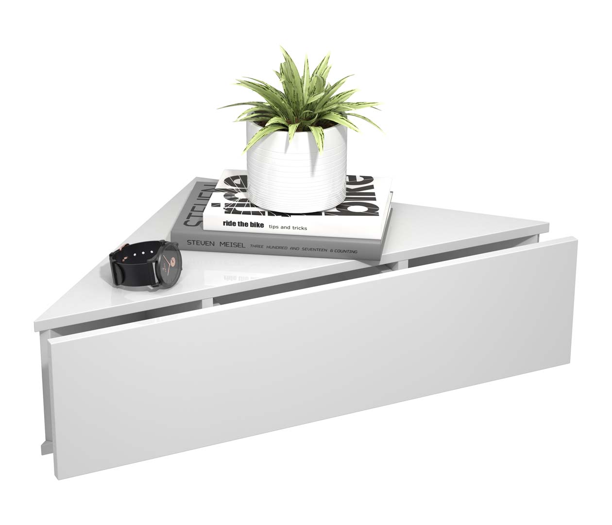 VCM NORDIC Usal S hjørne væghylde, m. 1 skuffe - hvid træ (60x42,4)