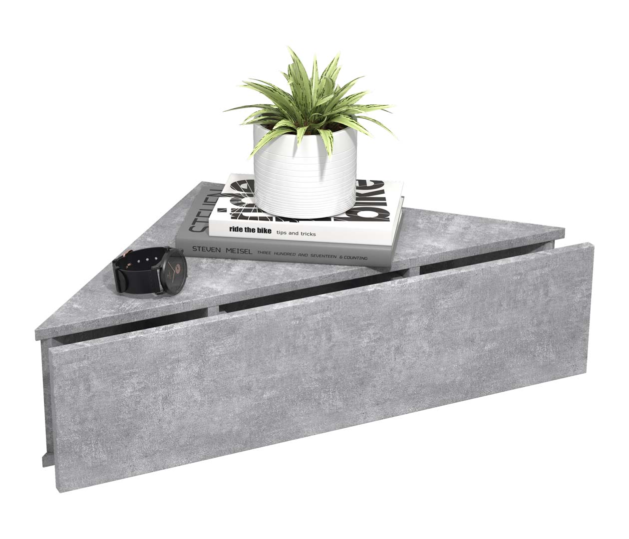 VCM NORDIC Usal S hjørne væghylde, m. 1 skuffe - beton grå træ (60x42,4)