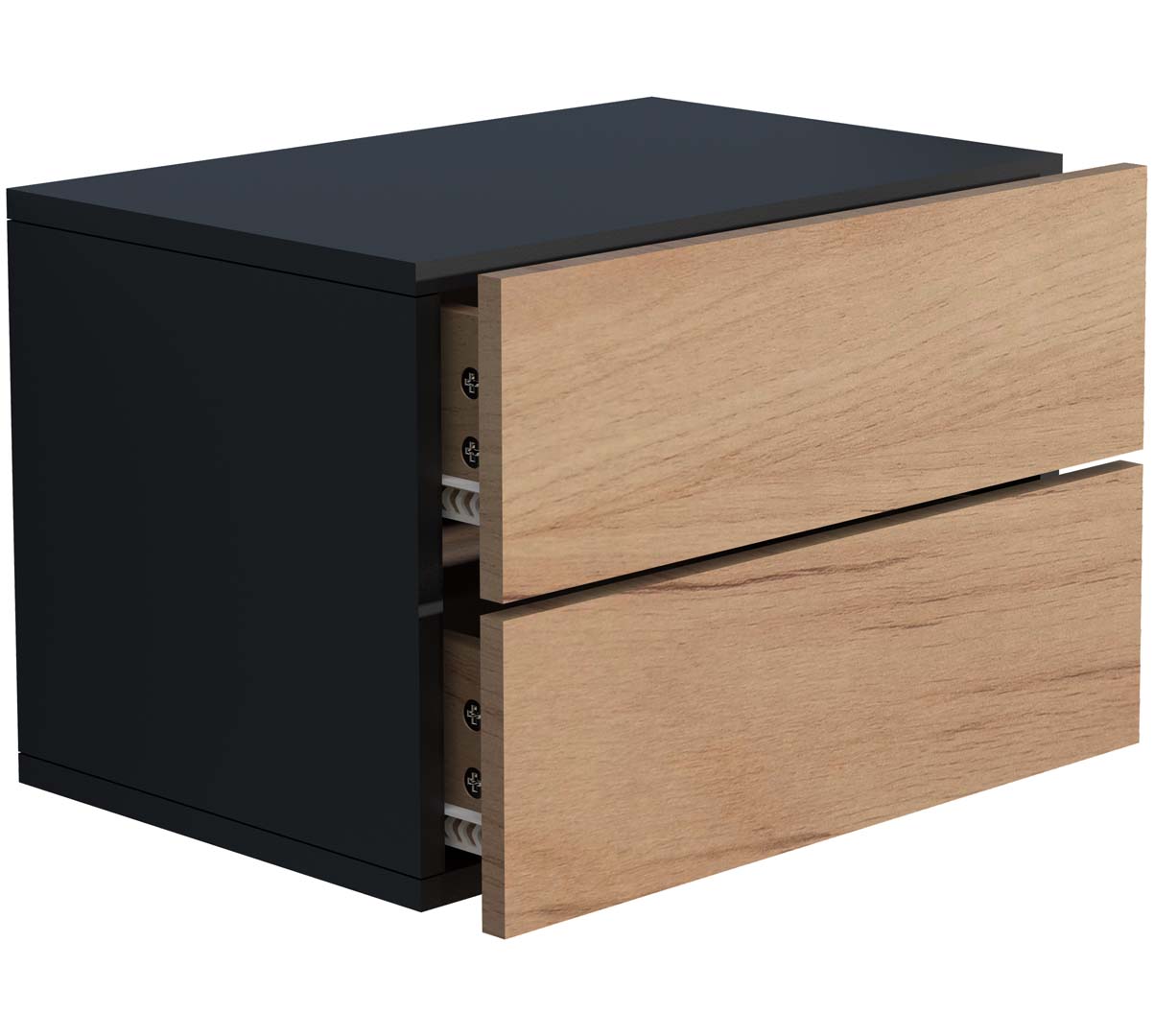 Vægbord / natbord / sengebord, h. 30 x b. 45 x d. 32 cm, naturfarvet og sort