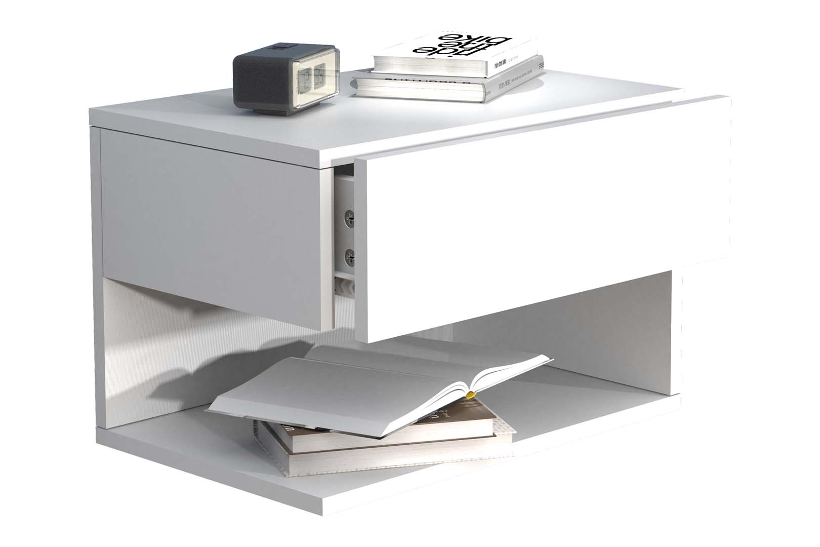 Vægbord / natbord / sengebord, h. 30 x b. 45 x d. 32 cm, hvid