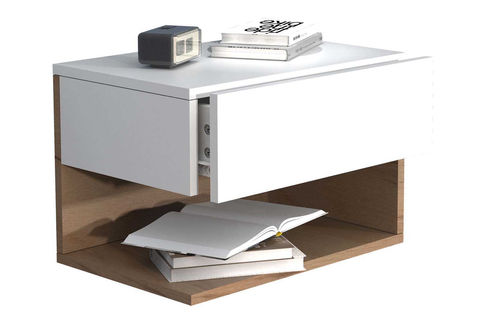 UsalXL45 natbord væghængt 1 skuffe 1 hylde hvid, egetræ dekor