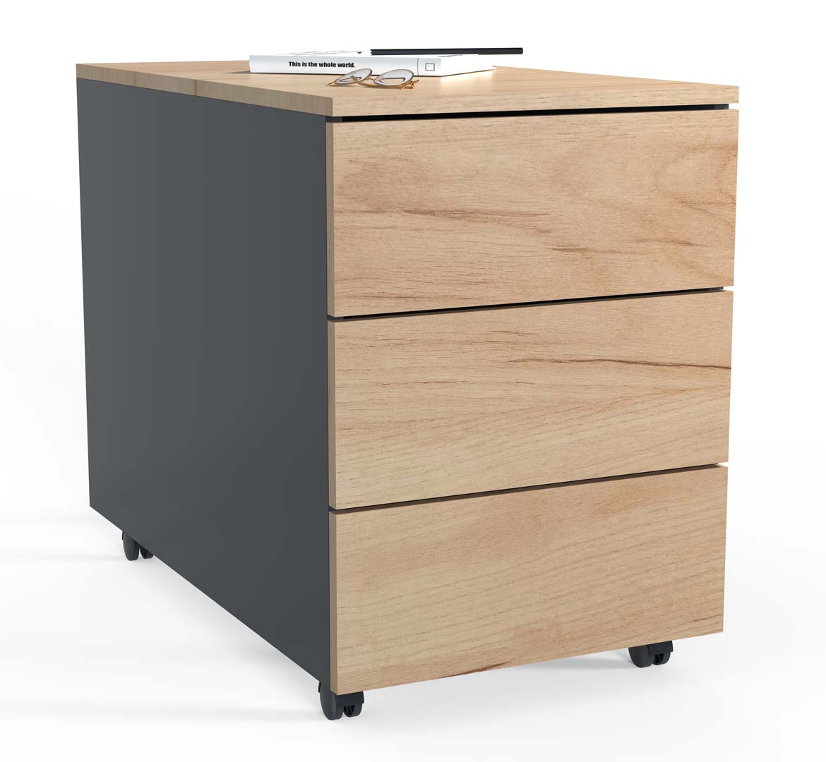 Dalosa703SB skuffekassette 3 skuffer antracit, egetræ dekor