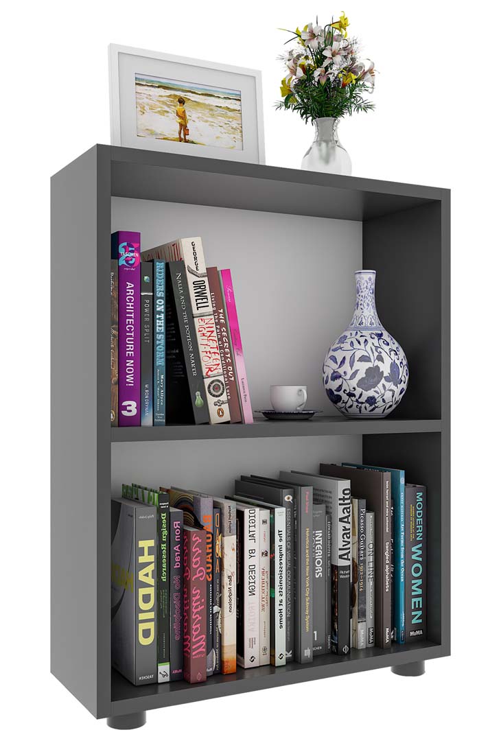 VCM NORDIC Bulas 2-rum reol, m. 1 hylde - hvid og antracitgrå træ(H:72cm x55cm x 20cm)