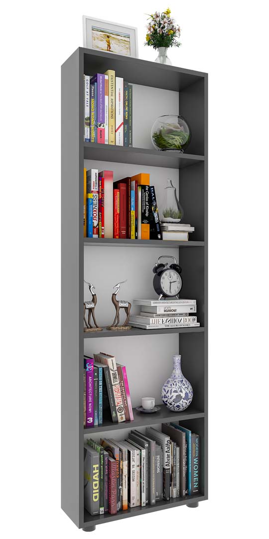 VCM NORDIC Bulas 5-rum reol, m. 4 hylder - hvid og antracitgrå træ(H:169cm x56cm x 20cm)