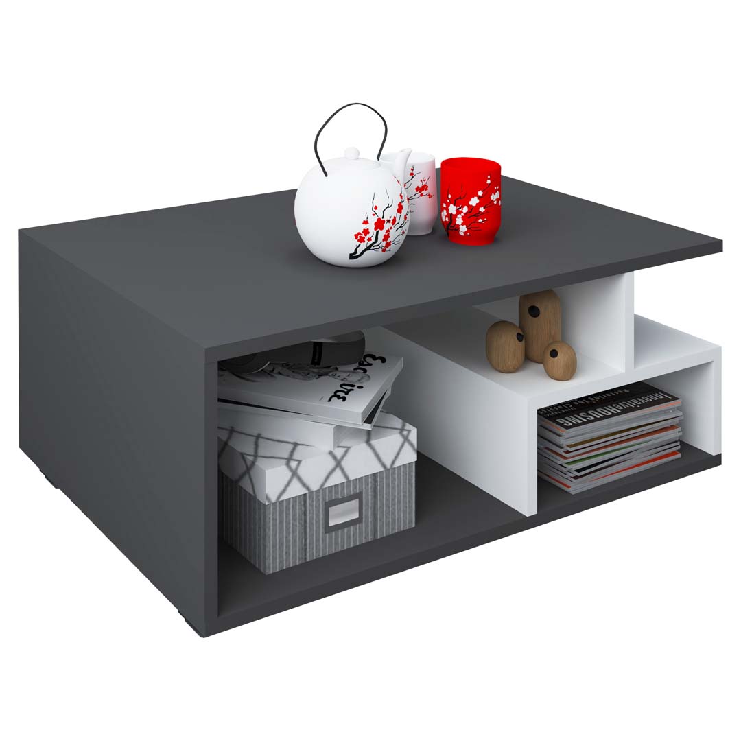 VCM NORDIC Sulas sofabord, m. 4 rum - hvid og antracitgrå træ (80x50)
