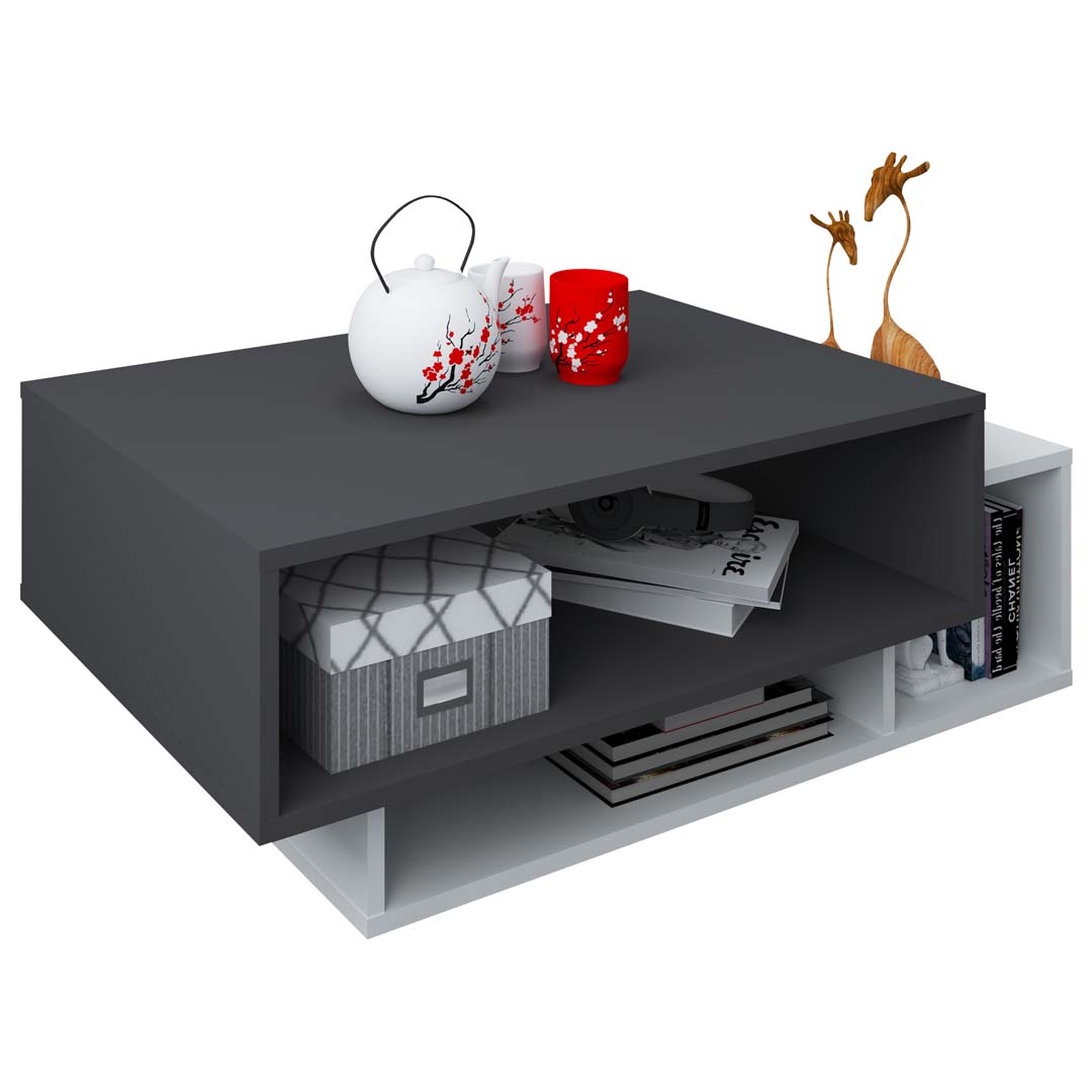 VCM NORDIC Runila sofabord, m. 3 rum - hvid og antracitgrå træ (88x50)