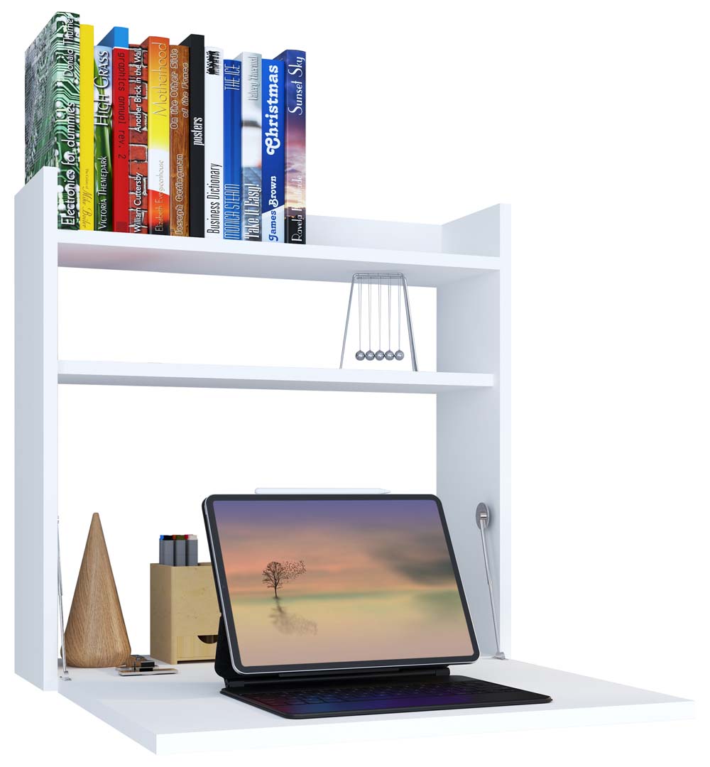 Dralis skrivebord skrivepult væghængt 1 klaplåge 1 hylde hvid billede