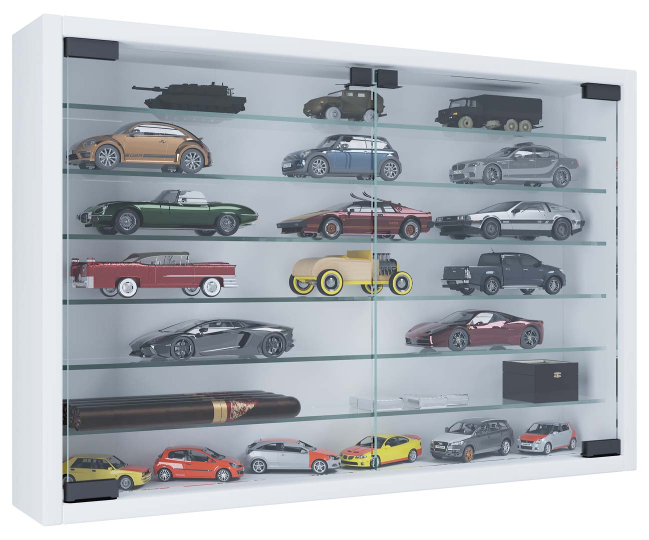 MandosaXL glasmontre væghængt 2 glaslåger hvid billede