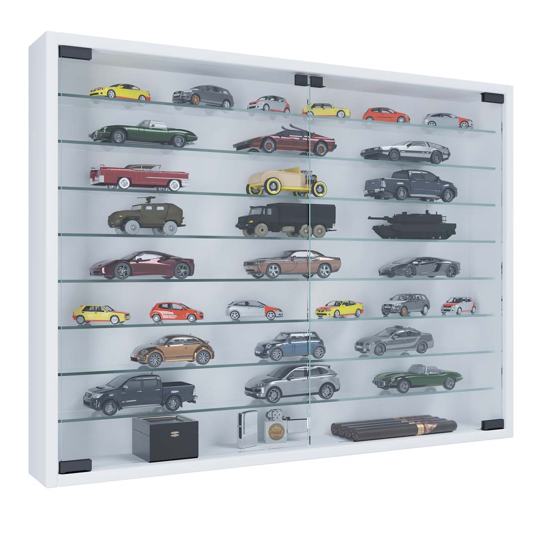 MandosaXXL glasmontre væghængt 2 glaslåger hvid billede