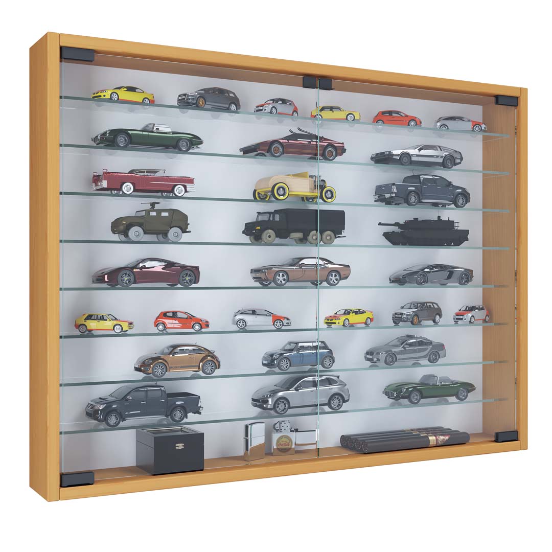 MandosaXXL glasmontre væghængt 2 glaslåger bøgetræ dekor billede