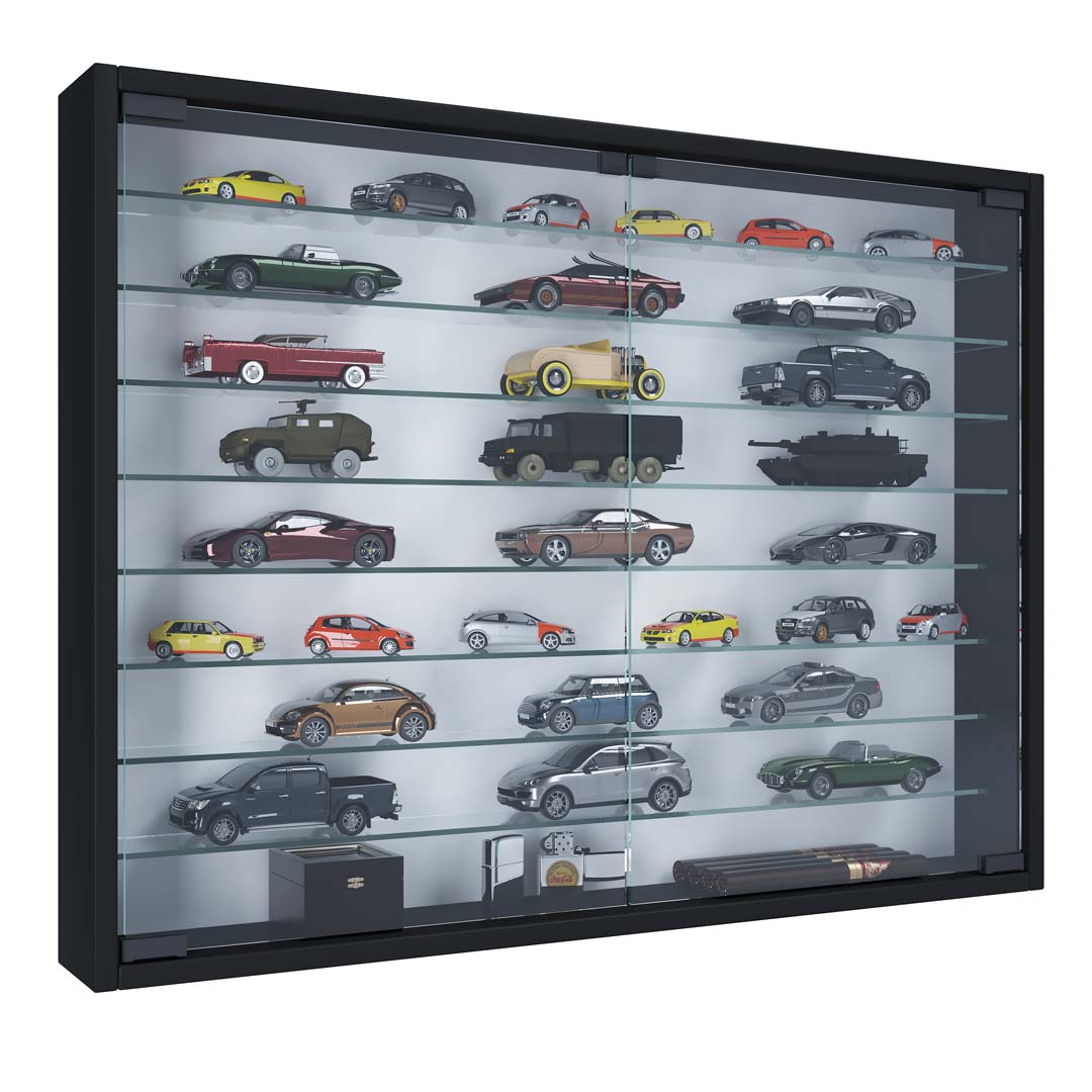 MandosaXXL glasmontre væghængt 2 glaslåger sort billede