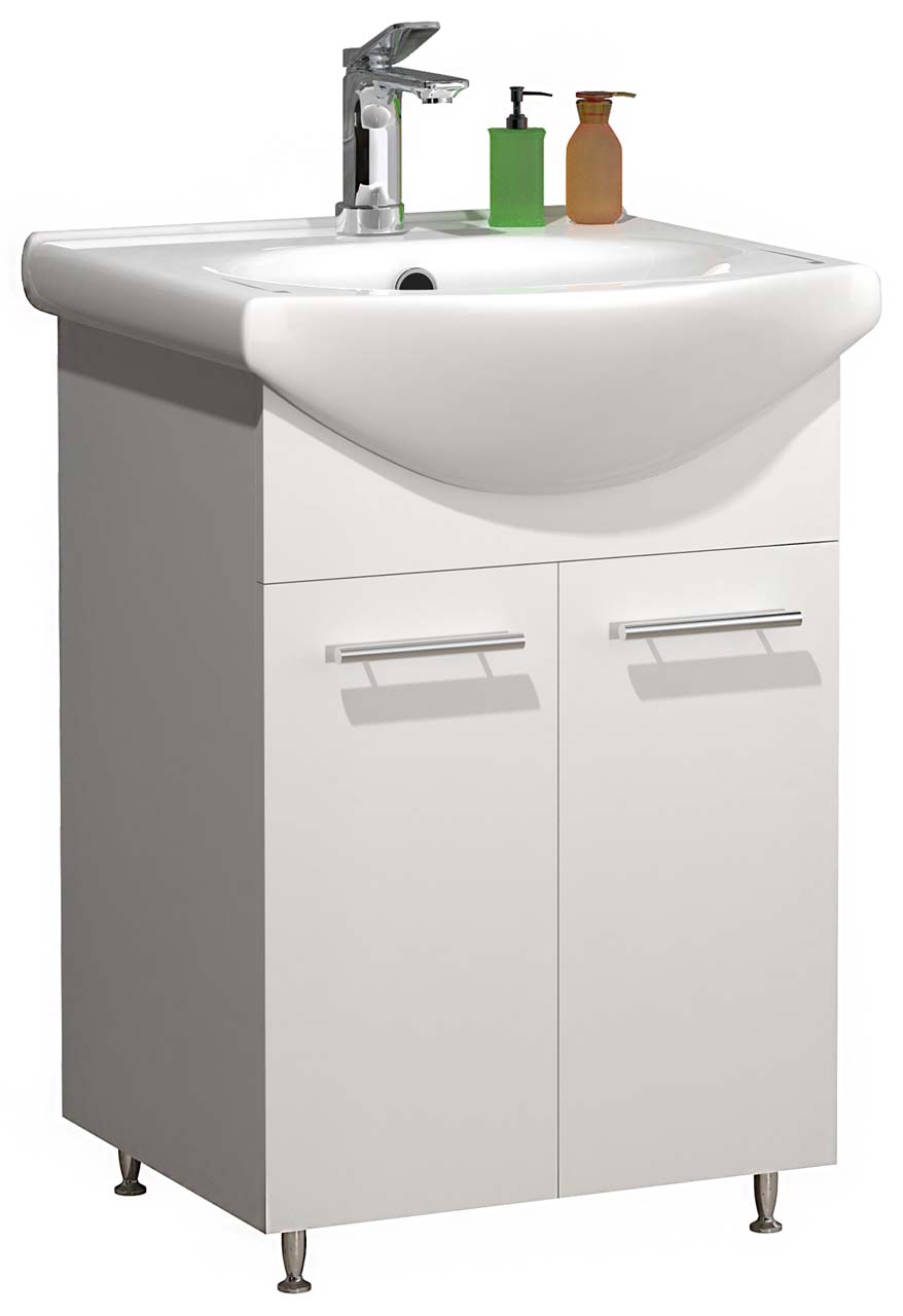 VCM NORDIC Lisalo M 2-delt vaskeplads, m. keramik håndvask, 2 låger - hvid melamin