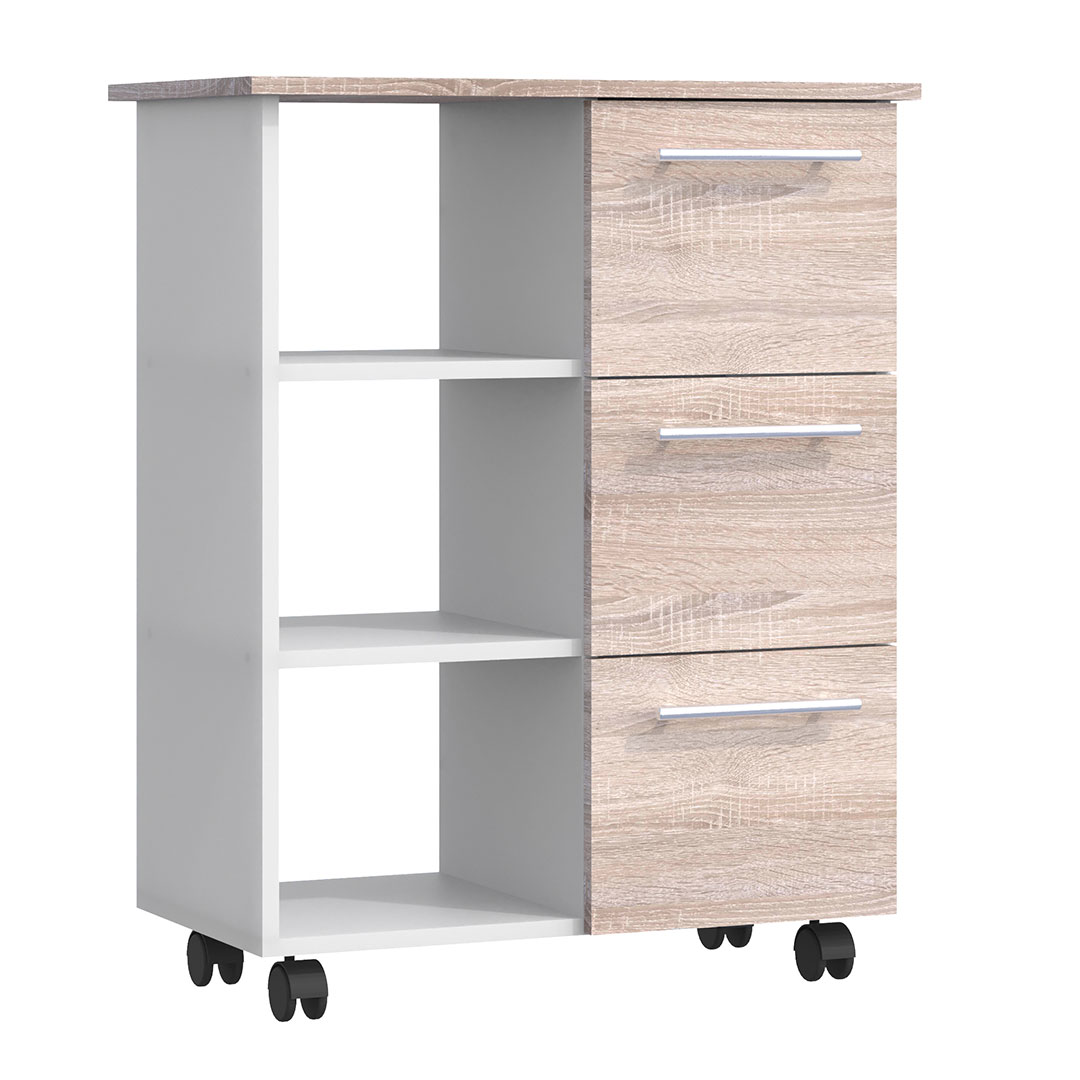 Esilo køkkenmodul på hjul hvid, eg dekor billede