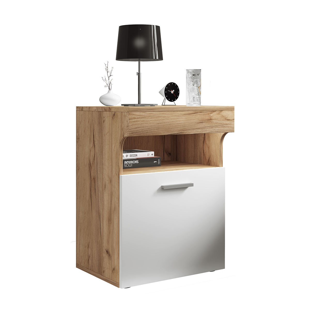 SlepalM natbord 1 låge 1 hylde egetræ dekor, hvid billede