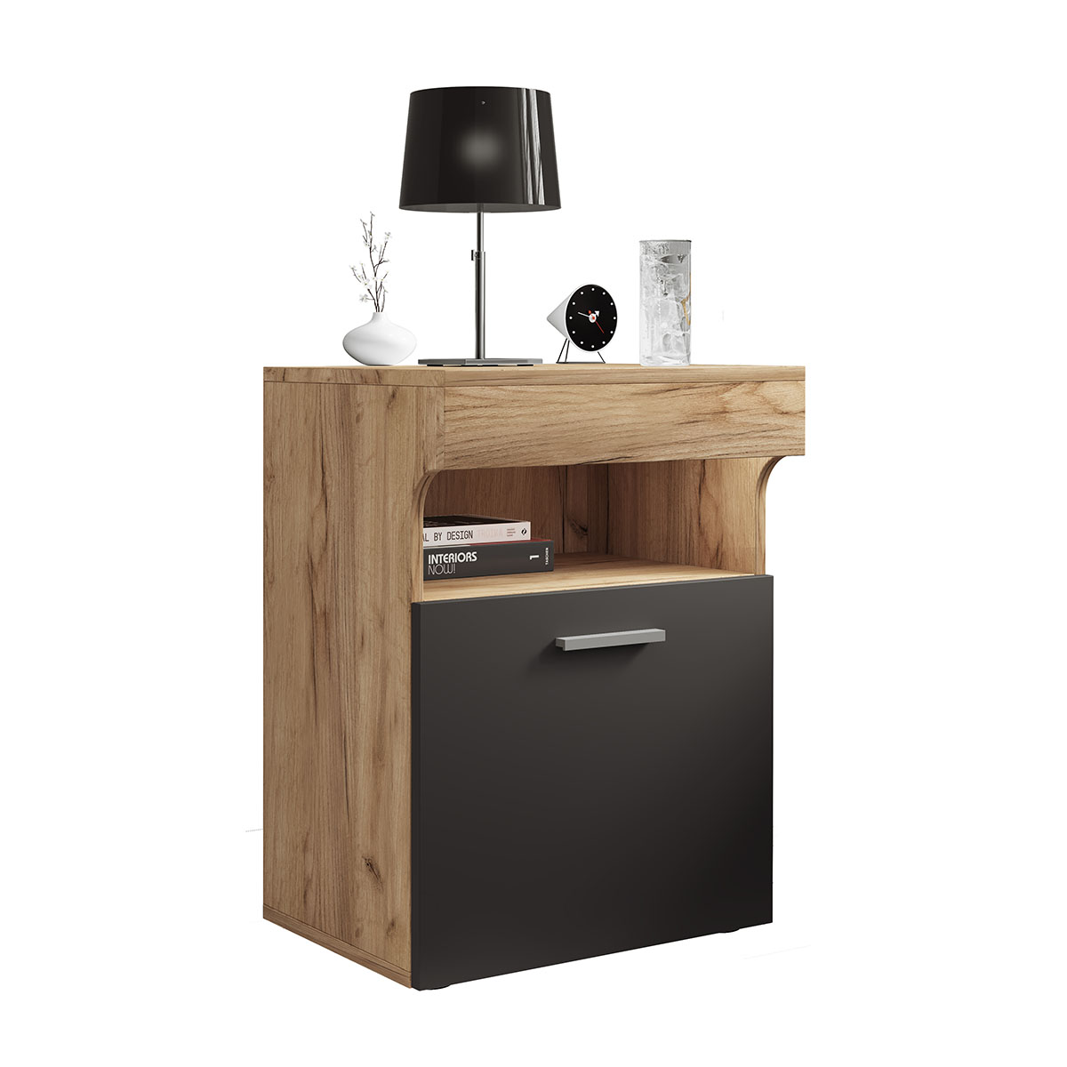 SlepalM natbord 1 låge 1 hylde antracit, egetræ dekor billede