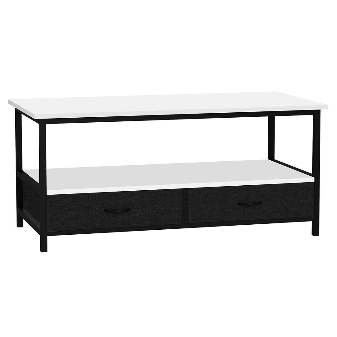 VCM NORDIC Flonila sofabord, m. 1 åbent rum og 2 stofskuffer - hvid træ og metal (100x50)