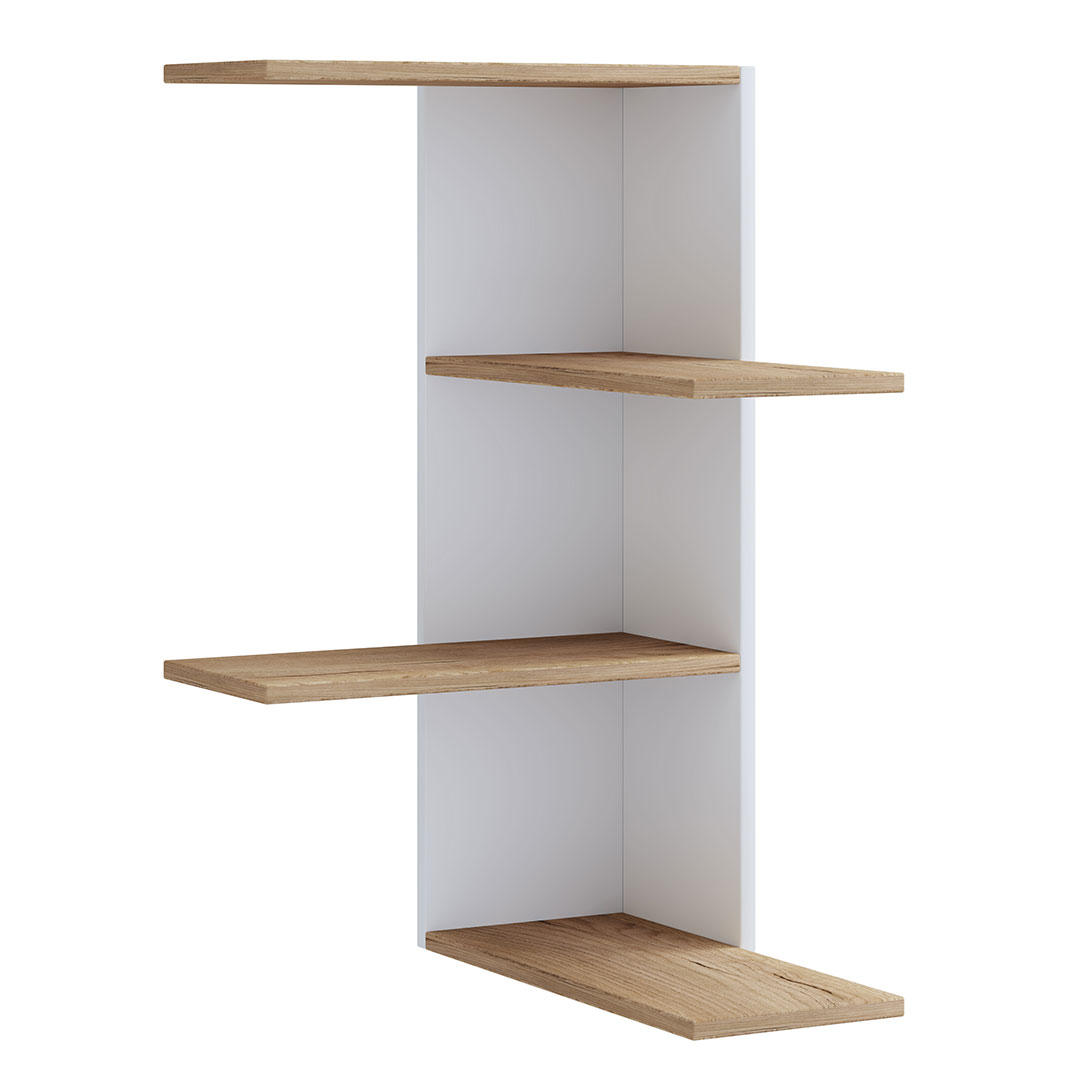Balos reol væghængt 4 hylder hvid, eg dekor
