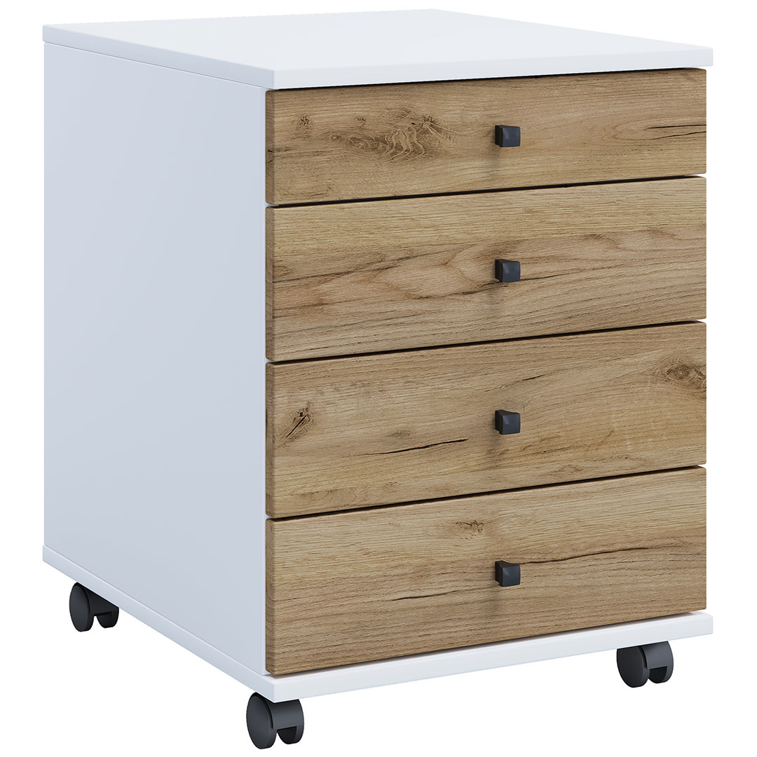 LonaMini skuffekassette 4 skuffer hvid, eg dekor