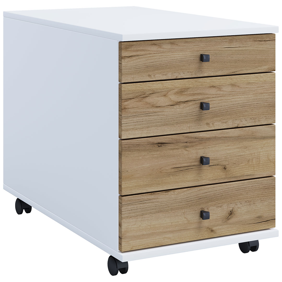 LonaMaxi skuffekassette 4 skuffer hvid, eg dekor