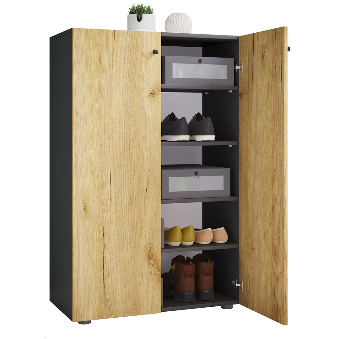 LonaXL5DT skoskab 2 låger antracit, eg dekor