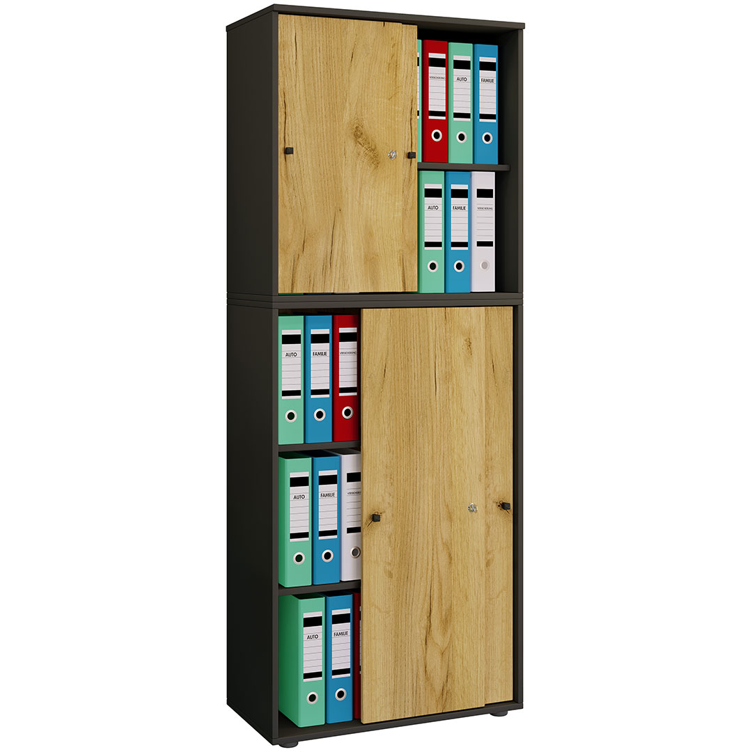 LonaXXL5ST kontorskab 4 låger antracit, eg dekor