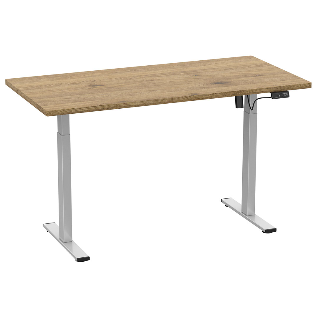 LonaE skrivebord elektrisk hæve sænke funktion 110x80x71-120cm eg dekor, sølvfarvet