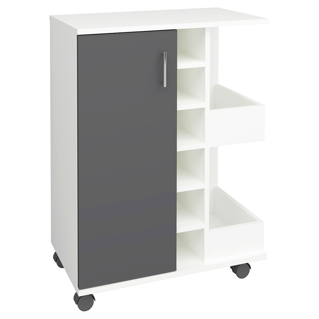 Esilo køkkenmodul på hjul 1 låge, 2 hylder, 6 vinhylder antracit grå, hvid