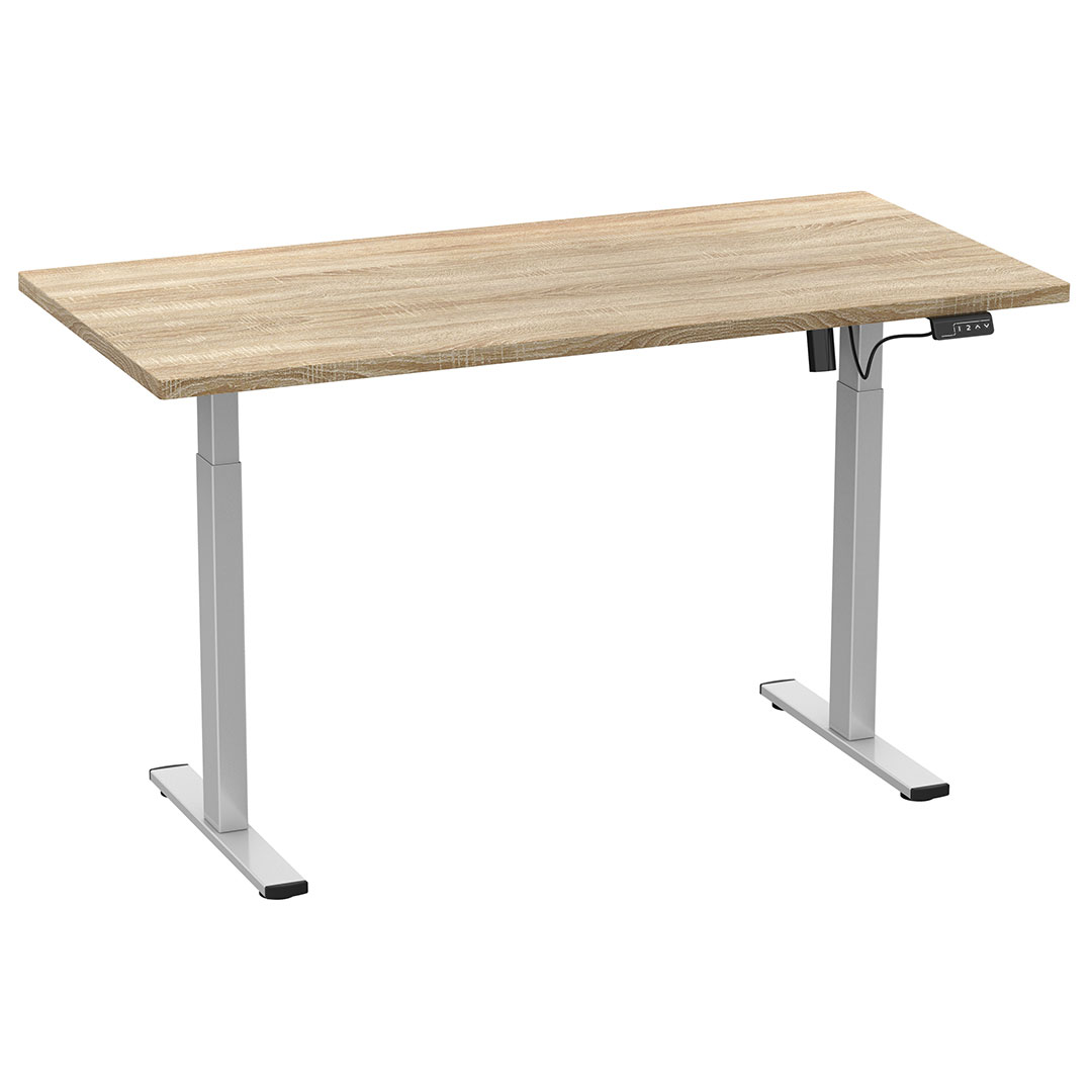 LonaE skrivebord elektrisk hæve sænke funktion 160x80x71-120cm eg dekor, sølvfarvet