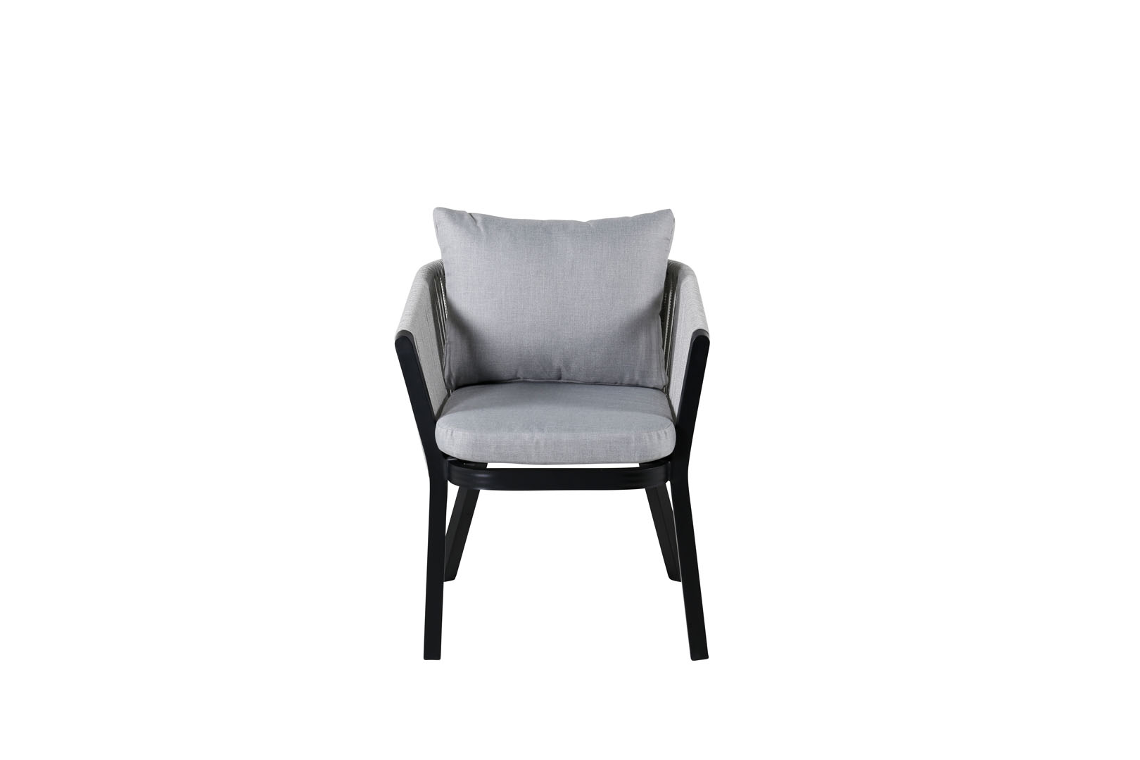 VENTURE DESIGN Virya havestol, m. armlæn og hynder - grå stof, grå reb, sort aluminium